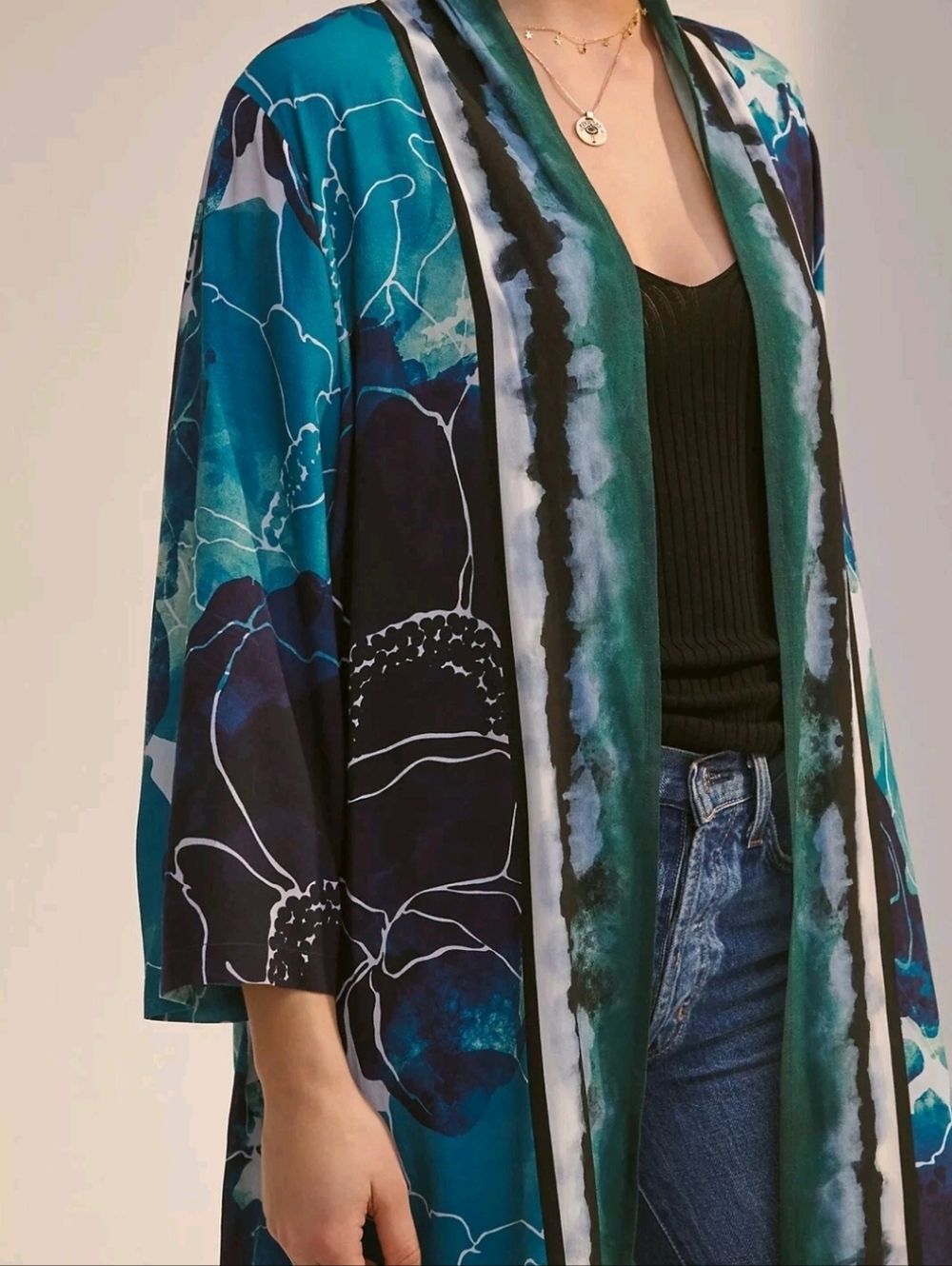 Anthropologie Blank London Rubina Long Duster Kimono One Size Dark Floral - Picture 3 of 8